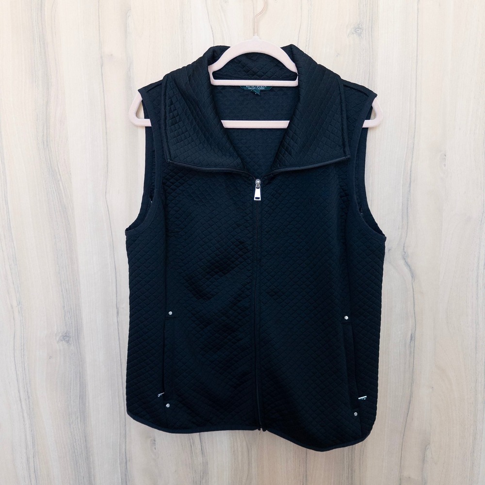 Ralph Lauren Womens Quilted Vest XL Black Zip Front Preppy Equestrian Classic